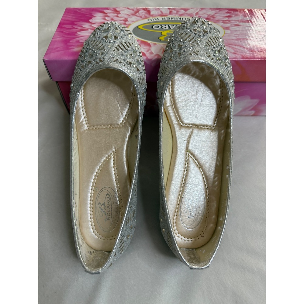 Bolaro by Summer Rio Womens Silver Rhinestone Laser Cut Ballet Flats SF5307 6 - Picture 3 of 9